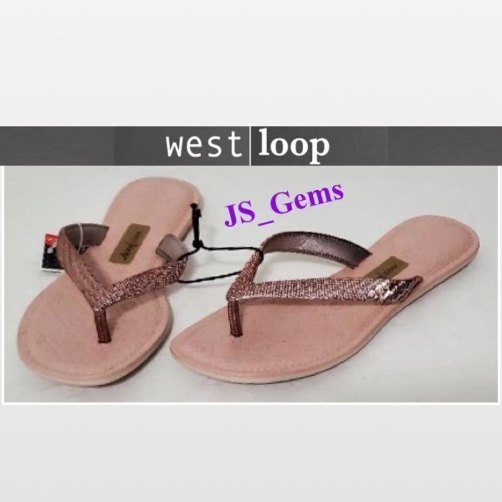 New Westloop Womens Flip Flops Sandal Shoes Gold Slip On Small 5 6